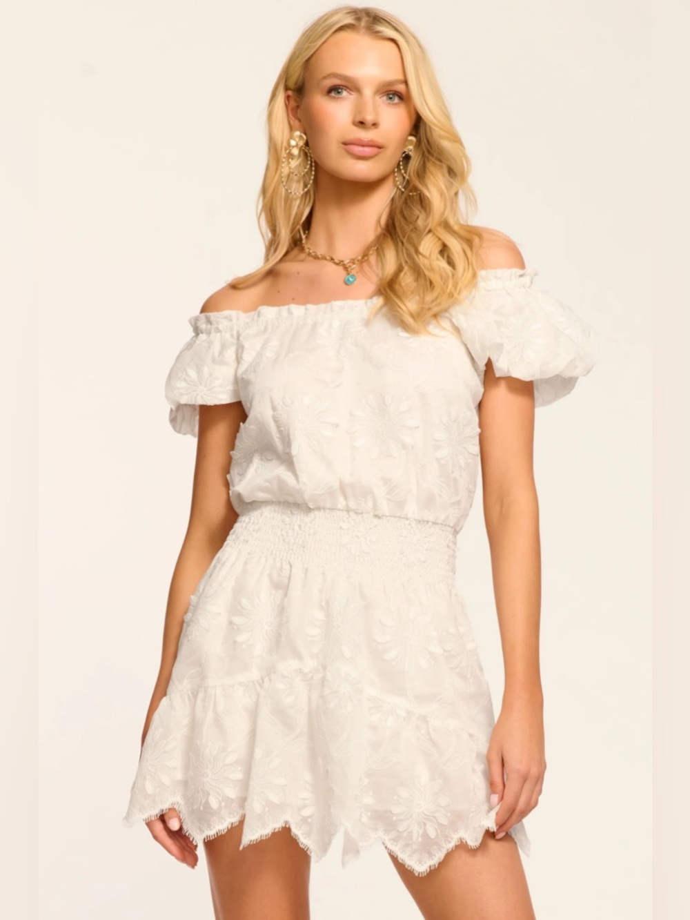 Ramy Brook Verona Organza Embroidered Mini Dress- Ivory Organza